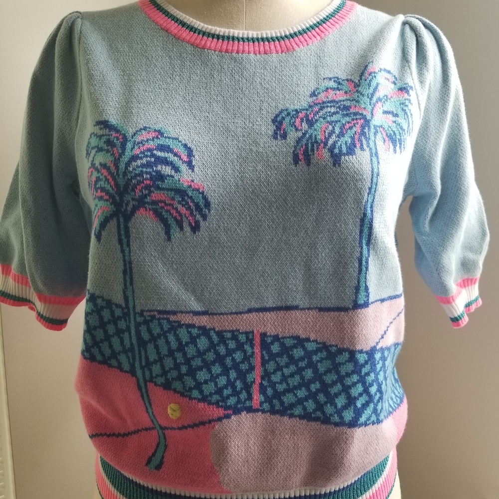 Lilly Pulitzer Blue and Pink Palm Sweater